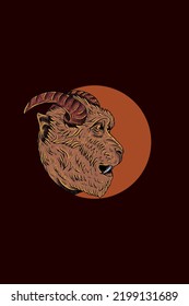 Horned monkey head vector illustration