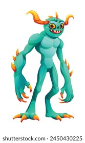 Horned monster character. Vector cartoon illustration