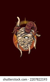 Horned mummy head vector illustration