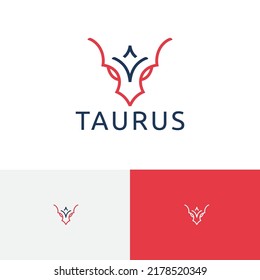 Horned Myth Taurus Head Abstract Line Style Logo