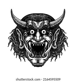Horned Orc Screaming, Hand Drawn Monster Illustration