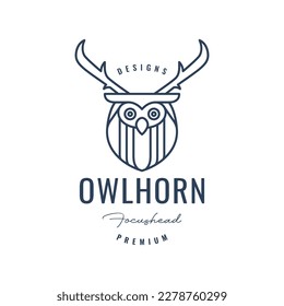 horned owl head animal bird nocturnal line art minimal logo design vector