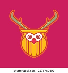 horned owl head animal bird nocturnal colorful abstract logo design vector