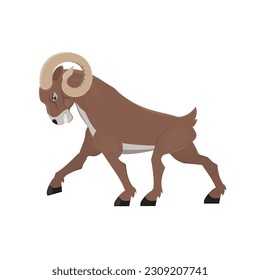 Horned ram. Mountain sheep animal, vector illustration