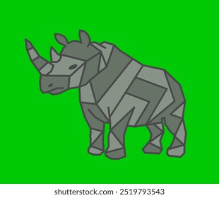 Horned Rhino. Vector Horned rhinoceros. Rhino-horned geometric design. rhino-horned green background.