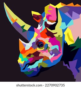 Horned rhinoceros drawn using WPAP art style, pop art, vector illustration.