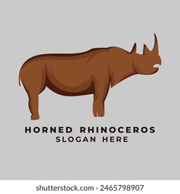 Horned Rhinoceros Shape Brown Colored Vector for Logo