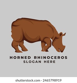 Horned Rhinoceros Shape Brown Colored Vector for Logo
