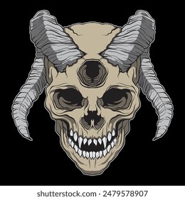 horned skull artwork vector hand drawn illustration