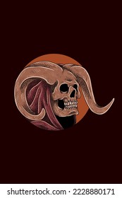 Horned skull with cloak vector illustration