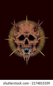 Horned skull with fangs vector illustration