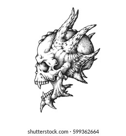 Horned skull. Hand drawn vector illustration
