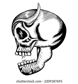 horned skull head illustration sketch
