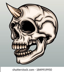 Horned skull illustration. Premium vector