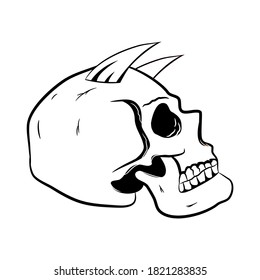 Horned Skull , Line art illustration | Black and white