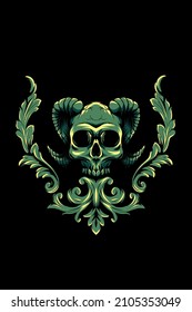 Horned skull with ornament vector