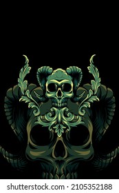 Horned skull with ornament vector illustration