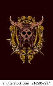 Horned skull with ornament vector illustration