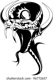 horned snake tattoo in black and white version (vector illustration);