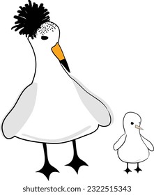 Horned terns are birds in the shorebird family and are a protected species of marine life. Horned Tern family illustration art
