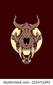 Horned tiger skull vector illustration