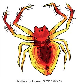 Araña triangular con cuernos. Arkys cornutus. Colorido, dibujado a mano, Ilustración vectorial. Pintoresco. Estilización detallada única. Imprimir en cuadernos de bocetos, pegatinas, postales, tazas, ropa, carteles. Biológico.