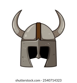 horned viking helmet cartoon. medieval armor, scandinavia saga, raider seafaring horned viking helmet sign. isolated symbol vector illustration