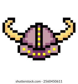  Horned Viking helmet in pixel art style