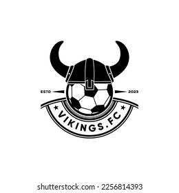 Horned Viking helmet And Soccer Ball For Soccer Team Logo Vintage Design