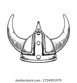 horned viking helmet vector line art drawing illustration