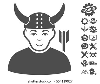 Horned Warrior icon with bonus configuration images. Vector illustration style is flat iconic gray symbols on white background.