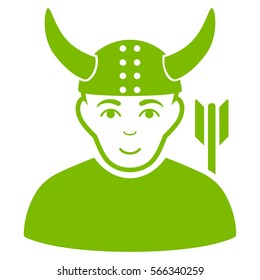 Horned Warrior Vector Icon. Flat Eco Green Symbol. Pictogram Is Isolated On A White Background. Designed For Web And Software Interfaces.