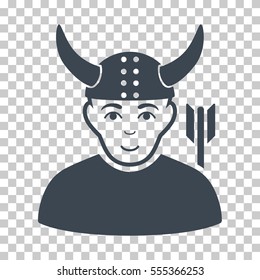 Horned Warrior vector pictogram. Illustration style is flat iconic smooth blue symbol on a chess transparent background.