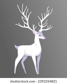 Horned White Deer, elegant and Statuesque animal. Vector element to complement the design in illustrations and books or cards