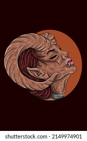Horned woman head vector illustration