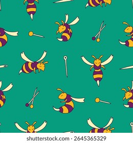 Hornet Animal agulha padrão vetor ilustração sem costura para fundo papel de parede embalagem capa