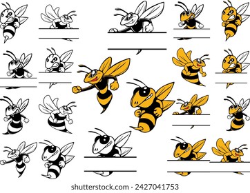 Hornet Bee Mascot Bundle, Hornet Mascot , Cut Files, Hornet Silhouette Cut Files, Hornet Clipart, Monogram name