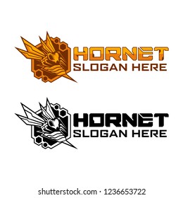 Hornet Bee Sting robot logo design vector illustration 