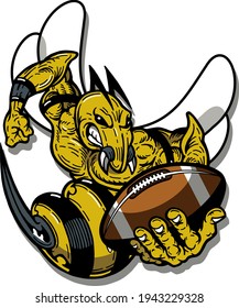 hornet football mascot holding ball for school, college or league