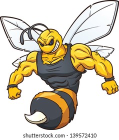 Hornet mascot. Vector clip art illustration with simple gradients. All in a single layer.
