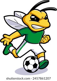 avispón jugando al fútbol mascota ilustración