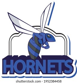 Hornet Sports Team Mascot Vector Illustration.Espots Logo With Hornets Concept