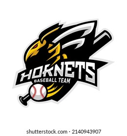 Hornets mascot for baseball team logo. school, college or league. Vector illustration.	
