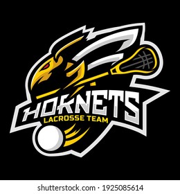 Hornets Mascot For A Lacrosse Team Logo. School, College Or League. Vector Illustration.