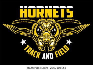 hornets track and field team design with mascot head for school, college or league sports