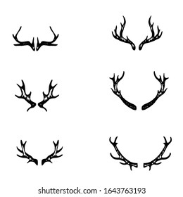 Horns and Antlers Silhouette Isolated on White Background Vector Set. Forest Hunting Concept