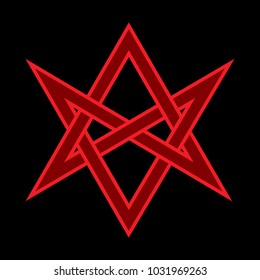 The Horns of Asmodeus, or The Horned Head (symbol of The Horned God), 
«Hexagrammum Mysticum» (unicursal hexagram) — Mystic Occult Sign of Black Magic and Illuminati.