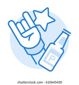 Horns, beer and star - symbol of fun. Linear design. Vector illustration. EPS10