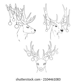 horns. Christmas card with a deer and letters. Cute winter poster, Christmas card, banner, sticker, gift tag