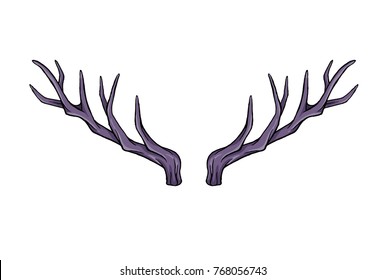Horns of deer. Hand drawn vector cartoon. Happy new year. Holiday illustration Xmas. Doodle style. Merry Christmas. Logo, print, stamp, patch, design, wallpaper, textile, paper, decor. Eps10